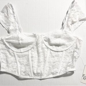 Women White Lace Corset Milkmaid Crop Top L Fairy Cottagecore Club Festival NWT